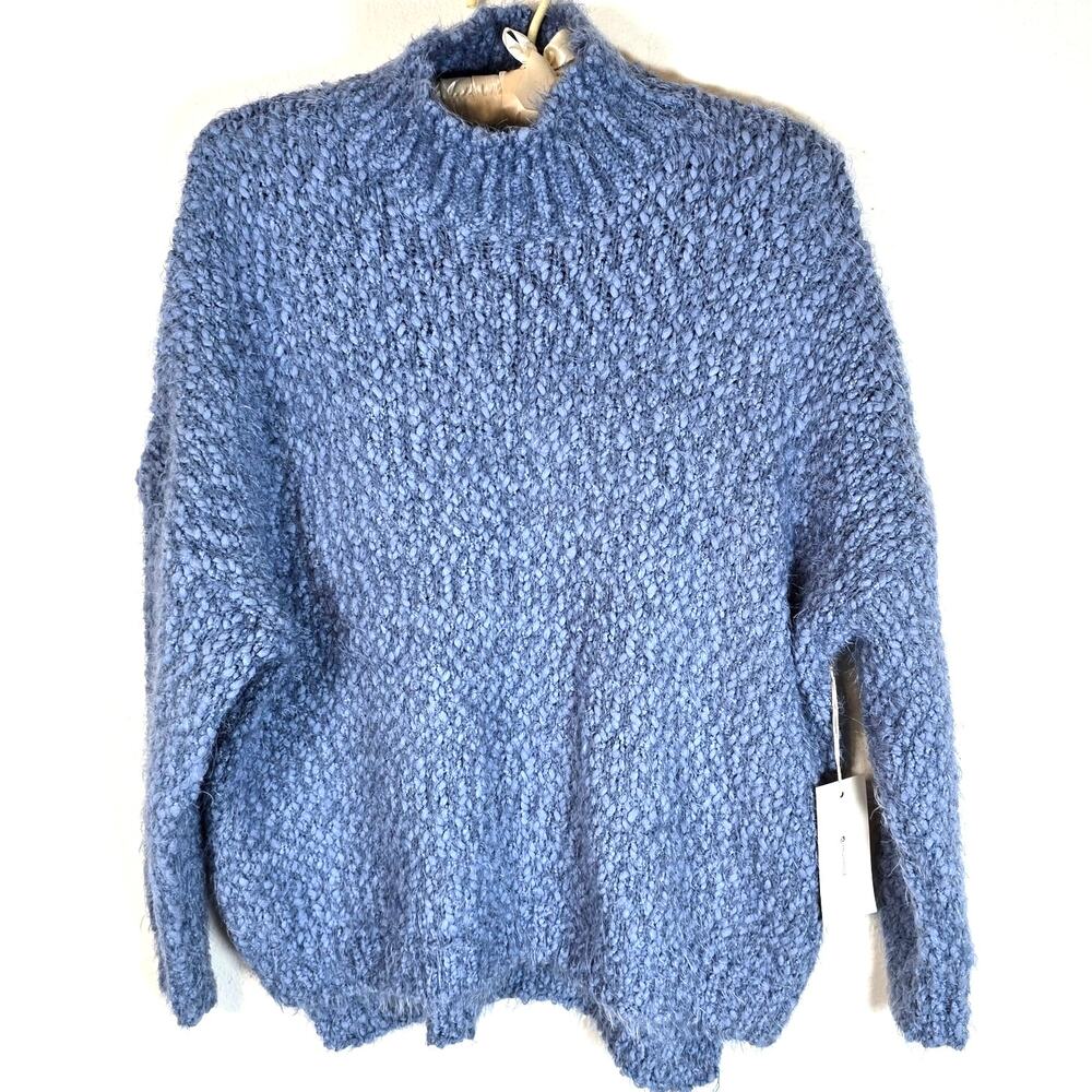 Dreamers Boucle Knit Sweater Women's S Blue Mock Neck Soft Cozy Winter Wardrobe